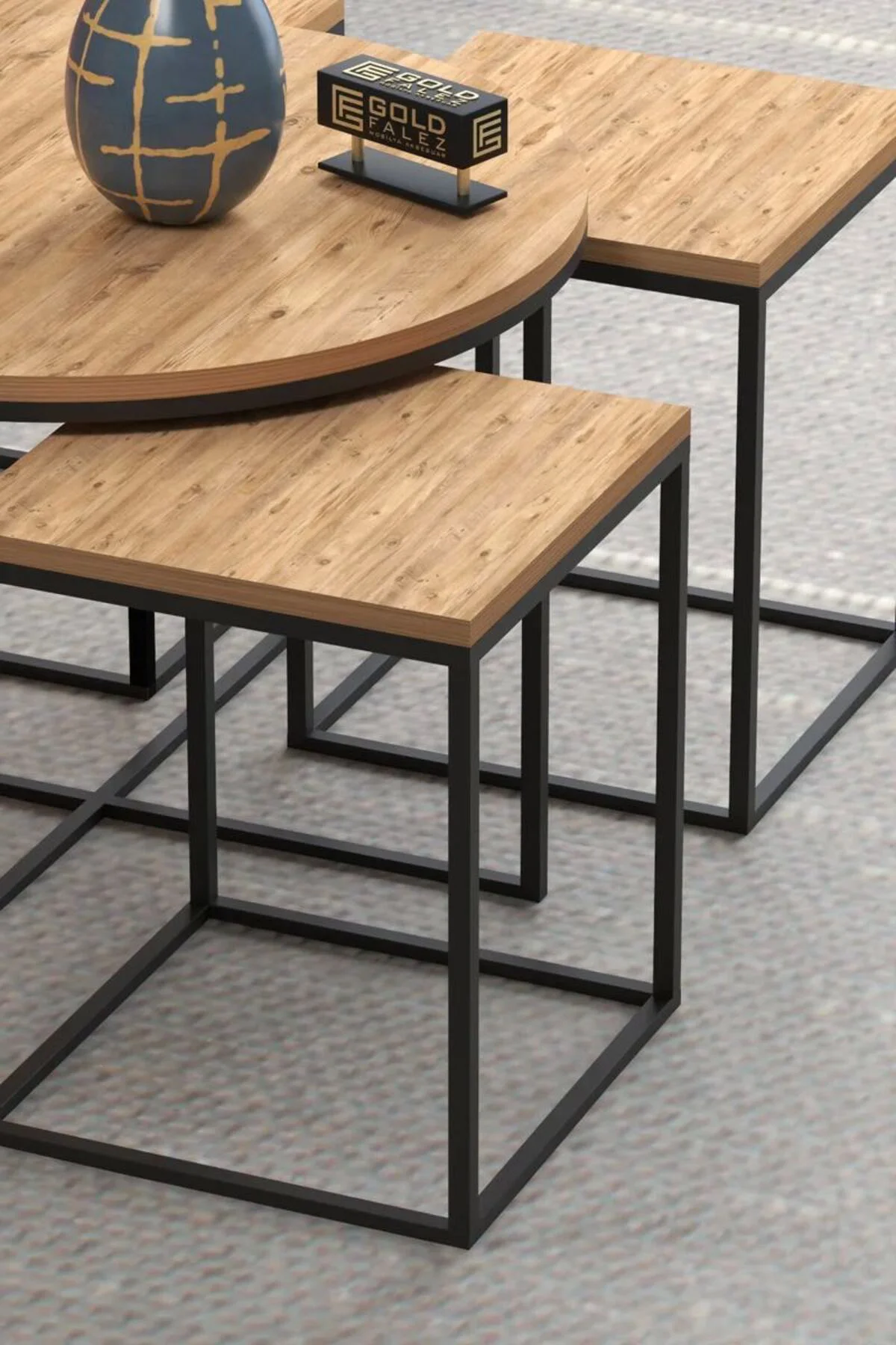 Orta Sehpa Ve Zigon Sehpa Oval Lüx 5'Li Set Atlantik Çam