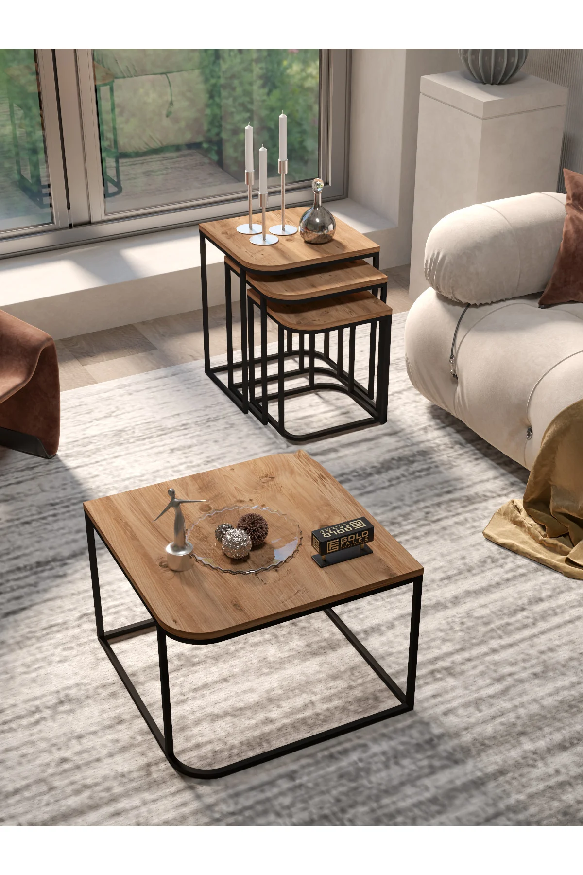 Orta Sehpa Ve Zigon Yan Sehpa Flora Set Gordion