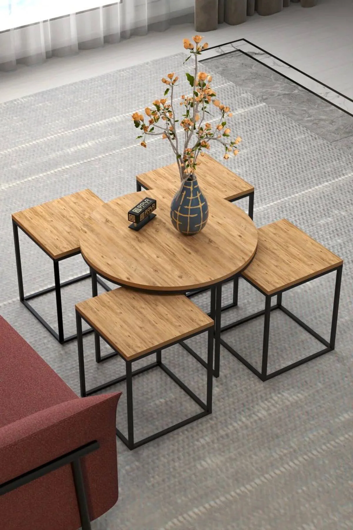 Orta Sehpa Ve Zigon Sehpa Oval Lüx 5'Li Set Atlantik Çam