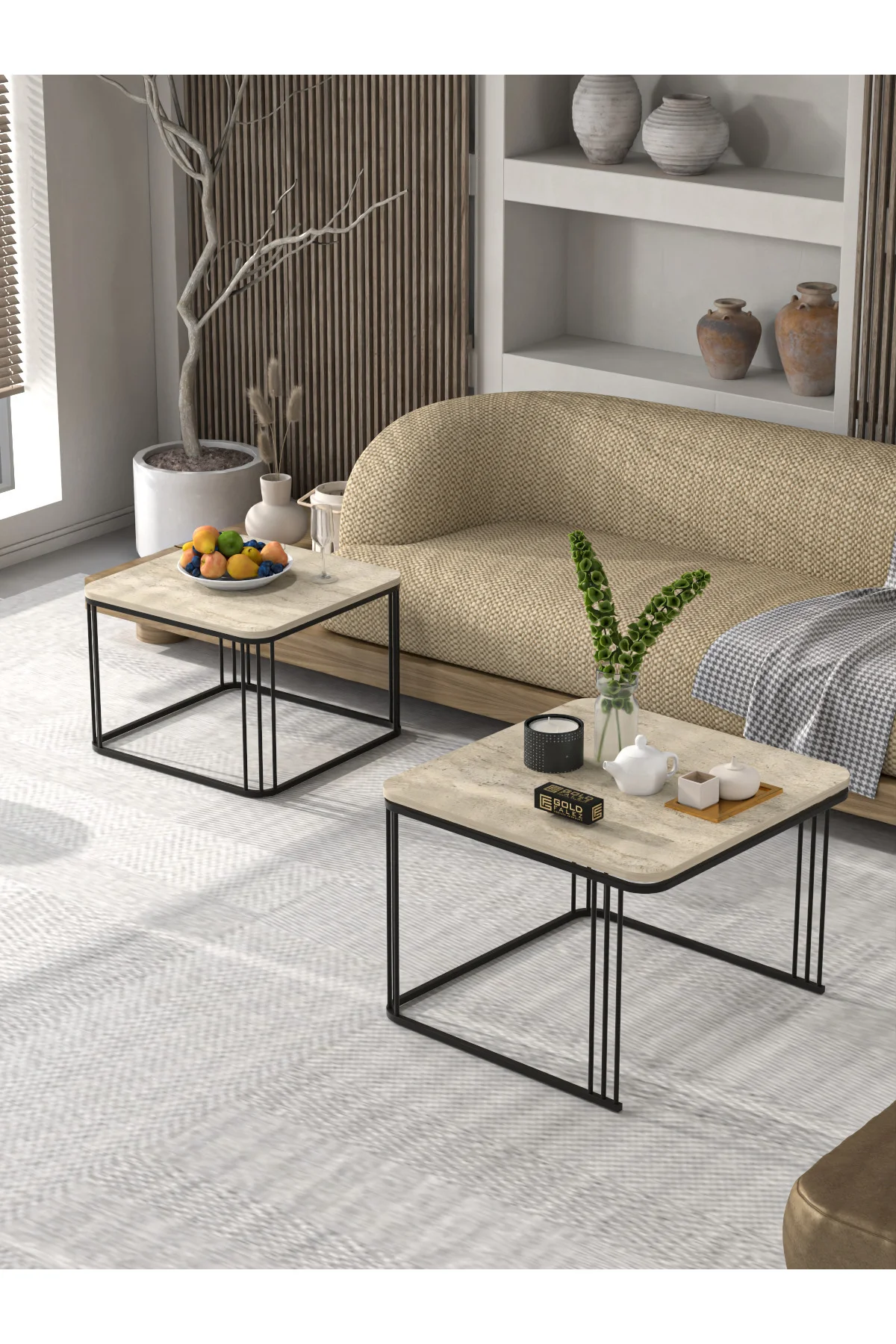 Orta Sehpa Ve Zigon Sehpa Damla Gold Beyaz