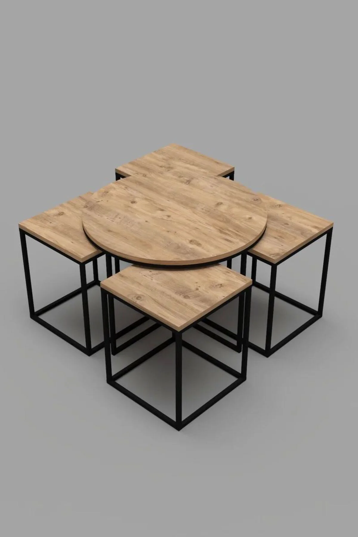 Orta Sehpa Ve Zigon Sehpa Oval Lüx 5'Li Set Atlantik Çam