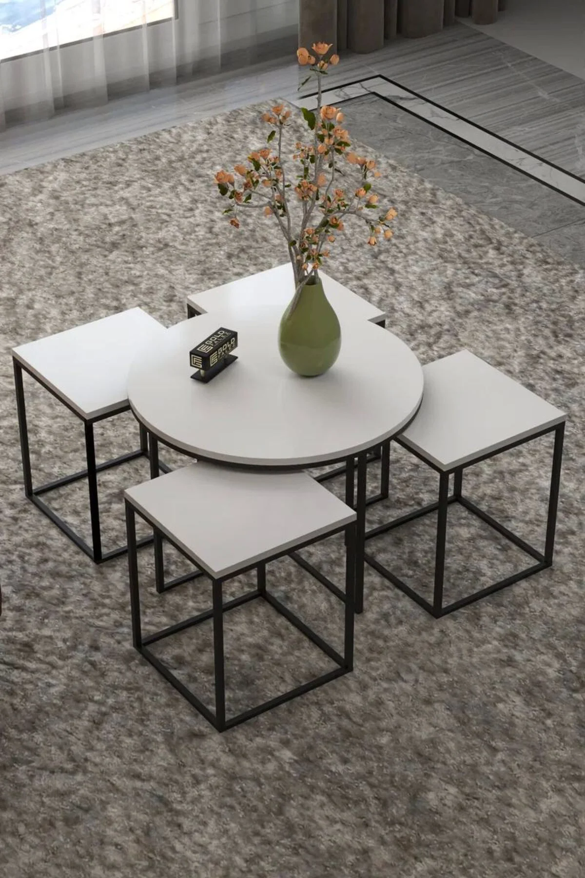 Orta Sehpa Ve Zigon Sehpa Oval Lüx 5'Li Set Beyaz