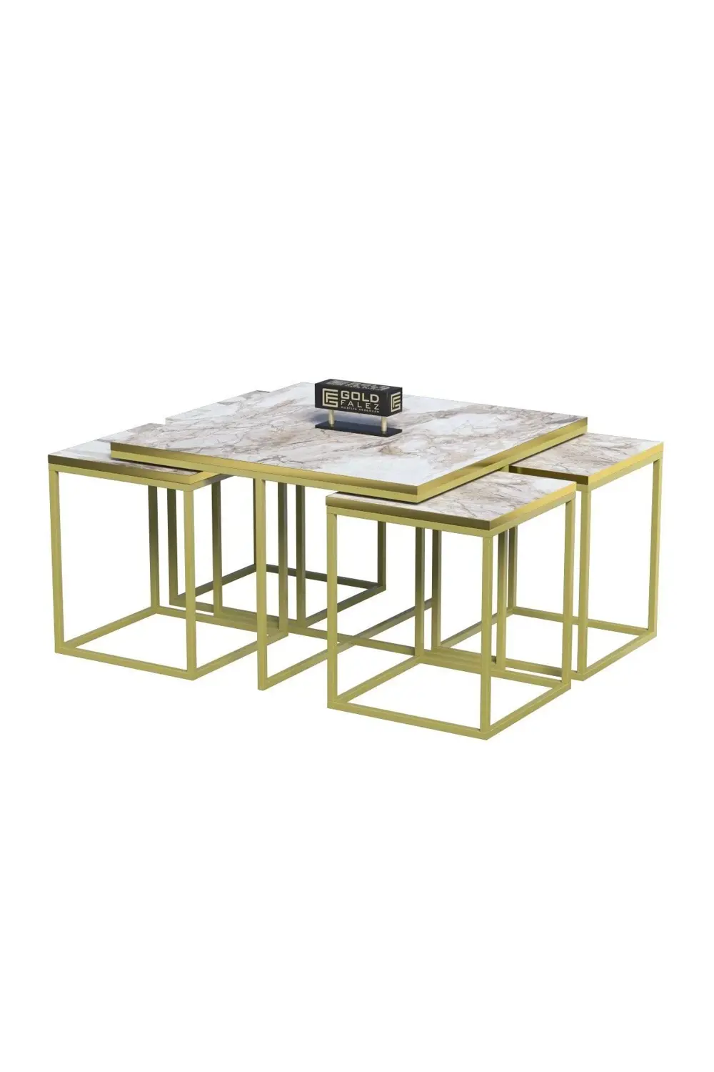 Orta Sehpa Ve Zigon Sehpa 5'li Lüx Set Altın Efes