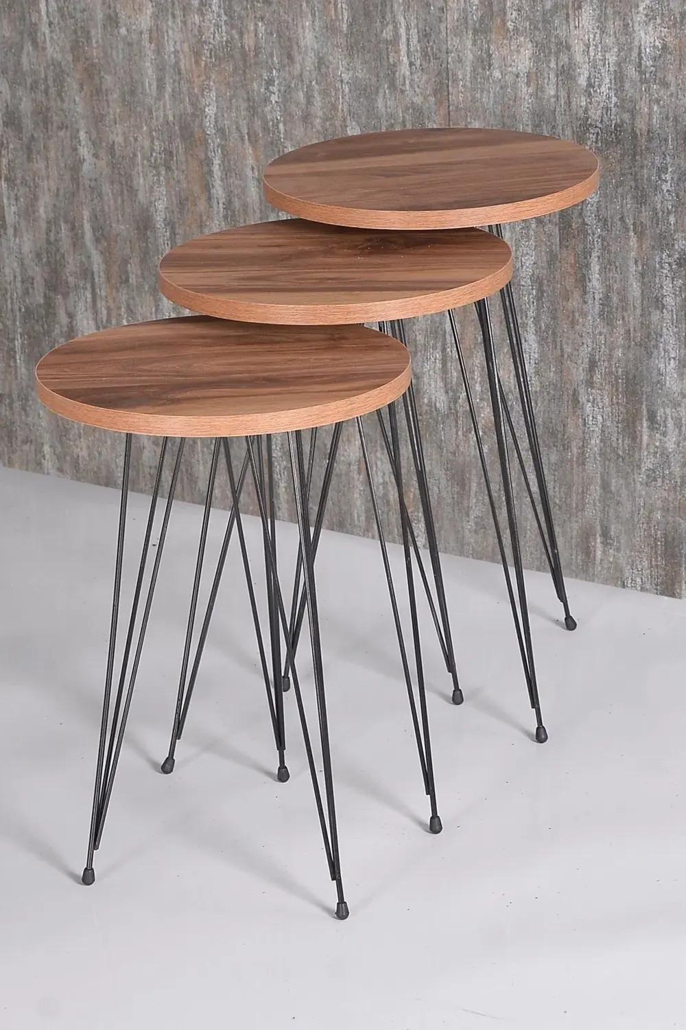 Orta Sehpa Ve Zigon Sehpa Ceviz Set Tel Ayak Elips