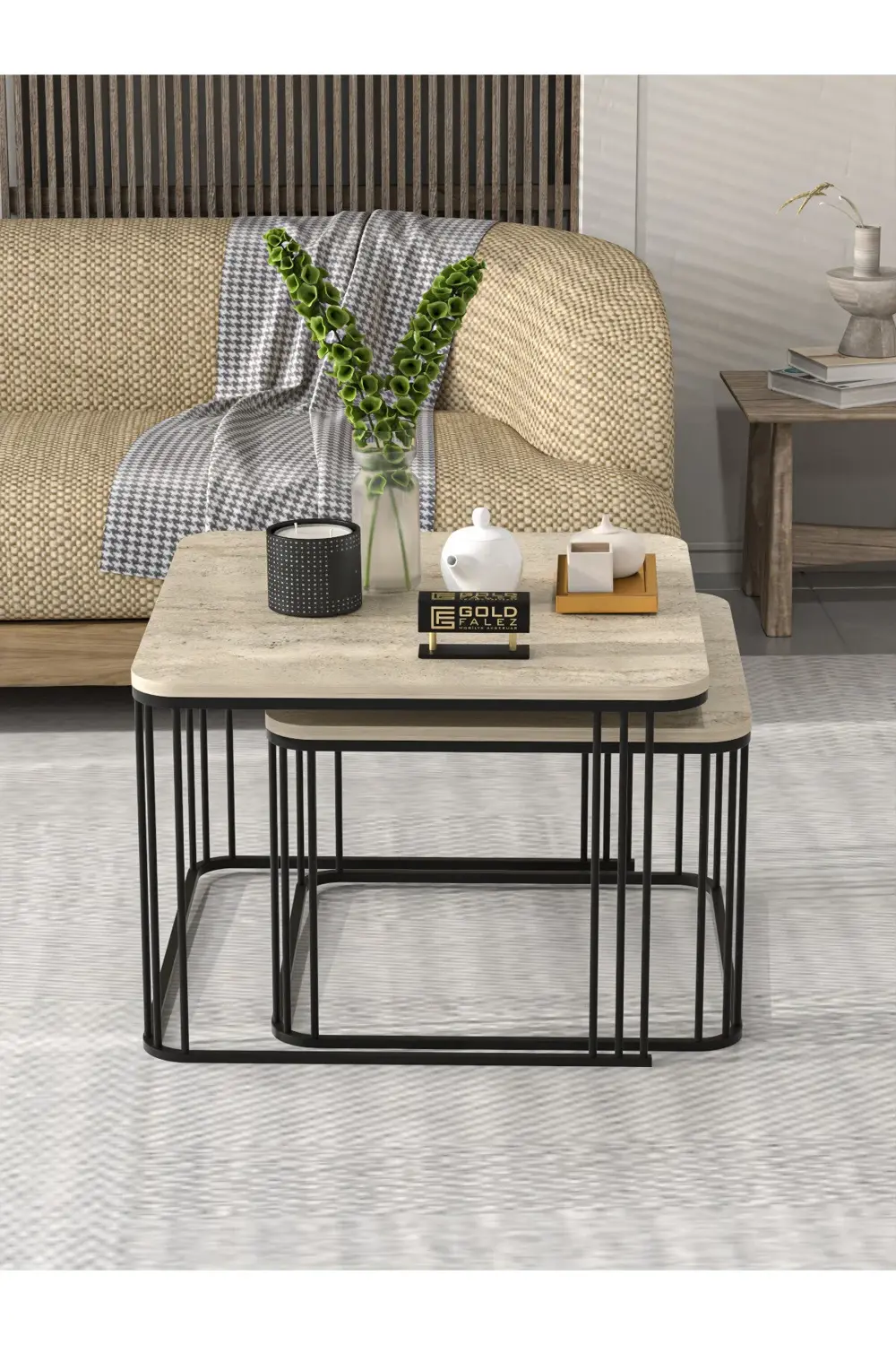 Orta Sehpa Ve Zigon Sehpa Damla Gold Beyaz