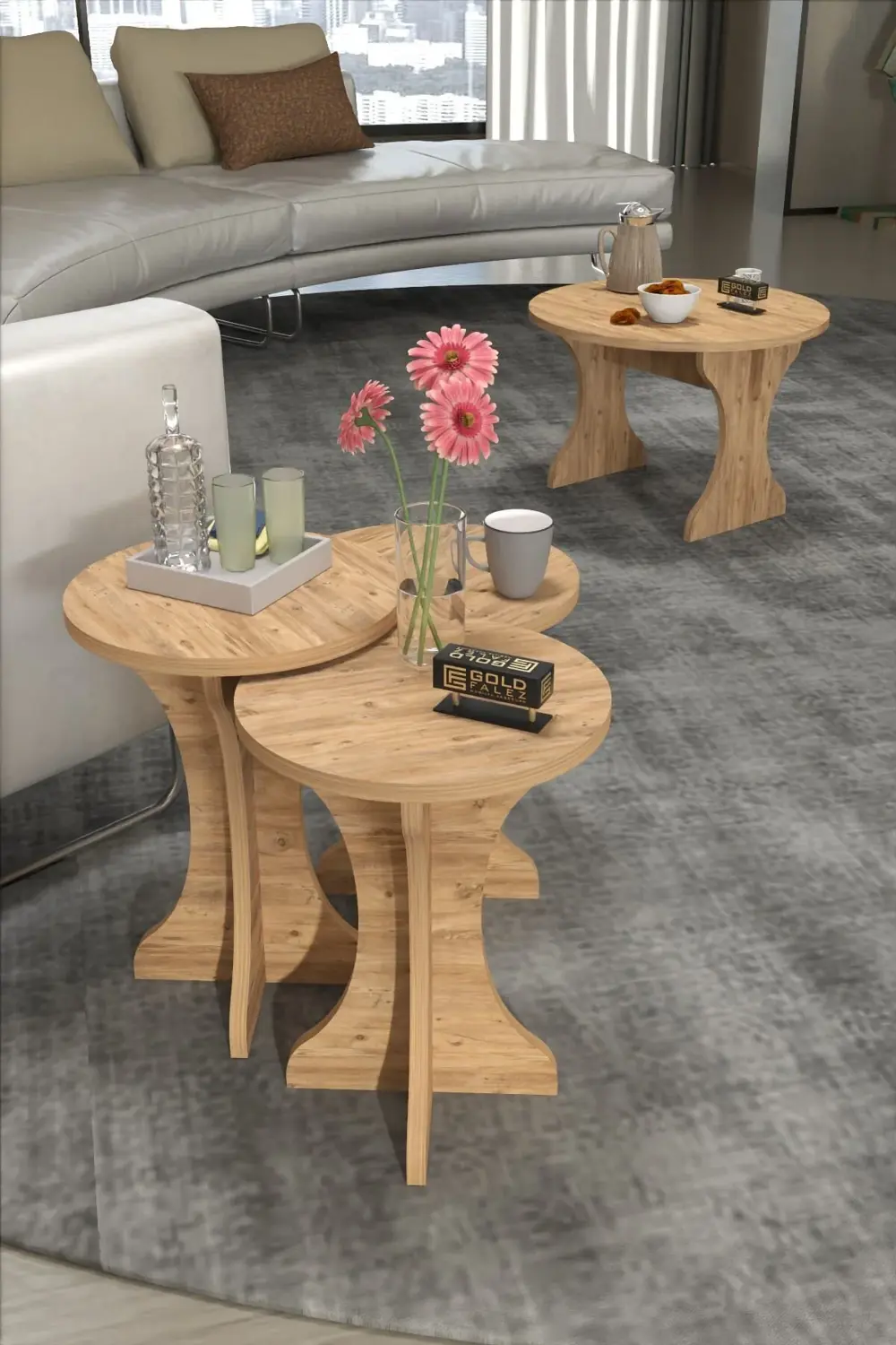 Orta Sehpa Ve Zigon Sehpa Mantar Set Atlantik Çam