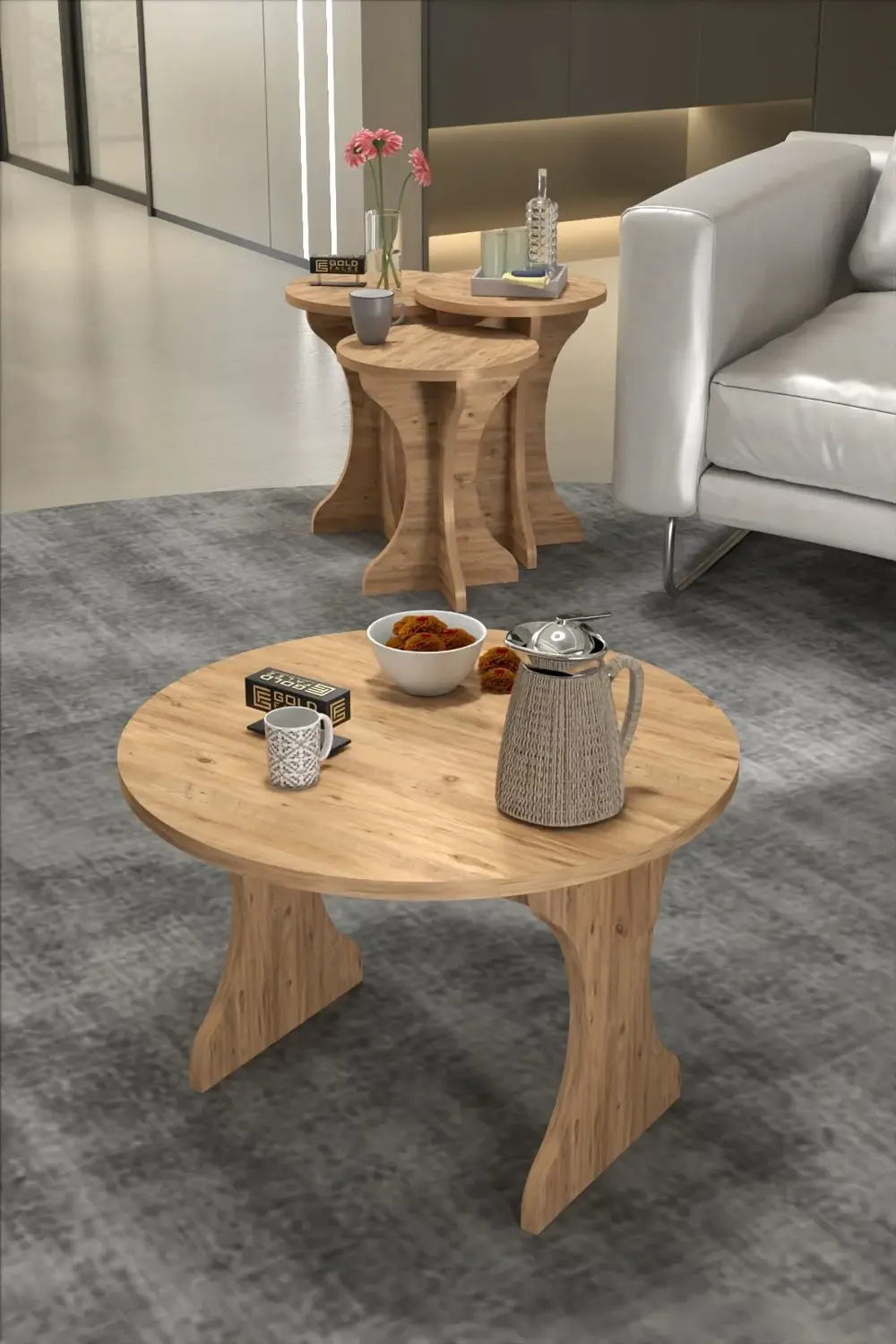 Orta Sehpa Ve Zigon Sehpa Mantar Set Atlantik Çam