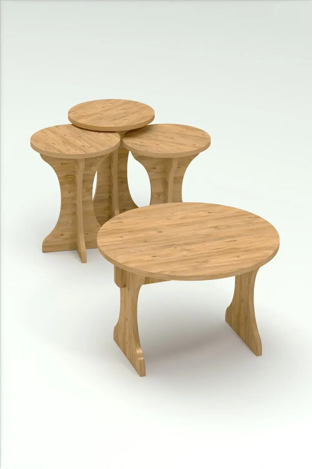 Orta Sehpa Ve Zigon Sehpa Mantar Set Atlantik Çam