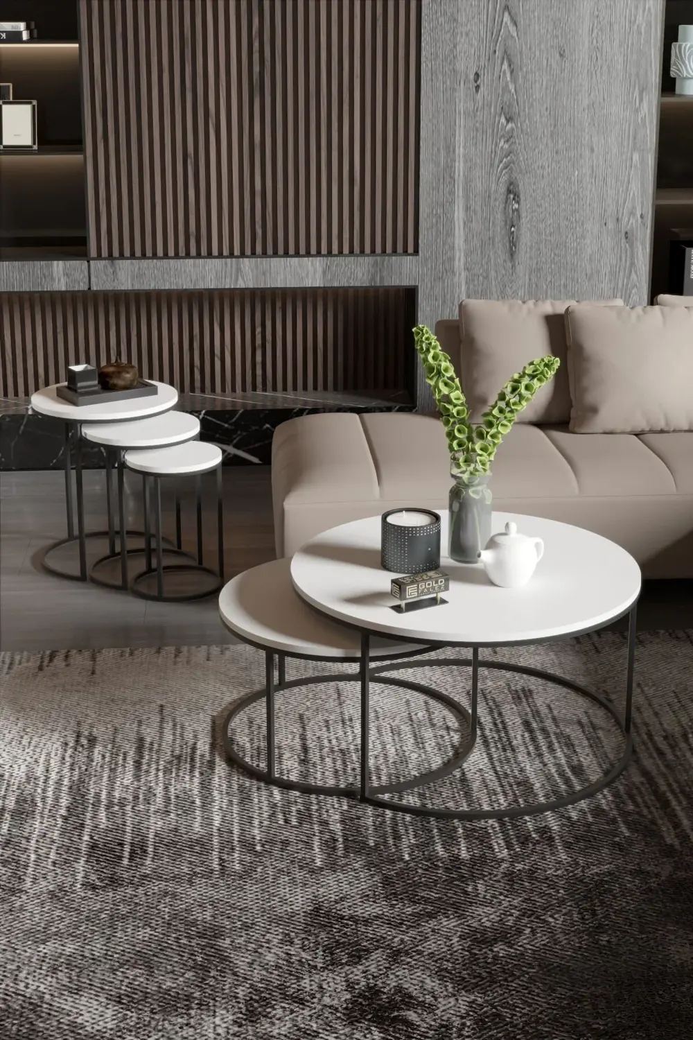 ORTA SEHPA VE ZİGON SEHPA SET İKİLİ LÜX C ZİGON BEYAZ