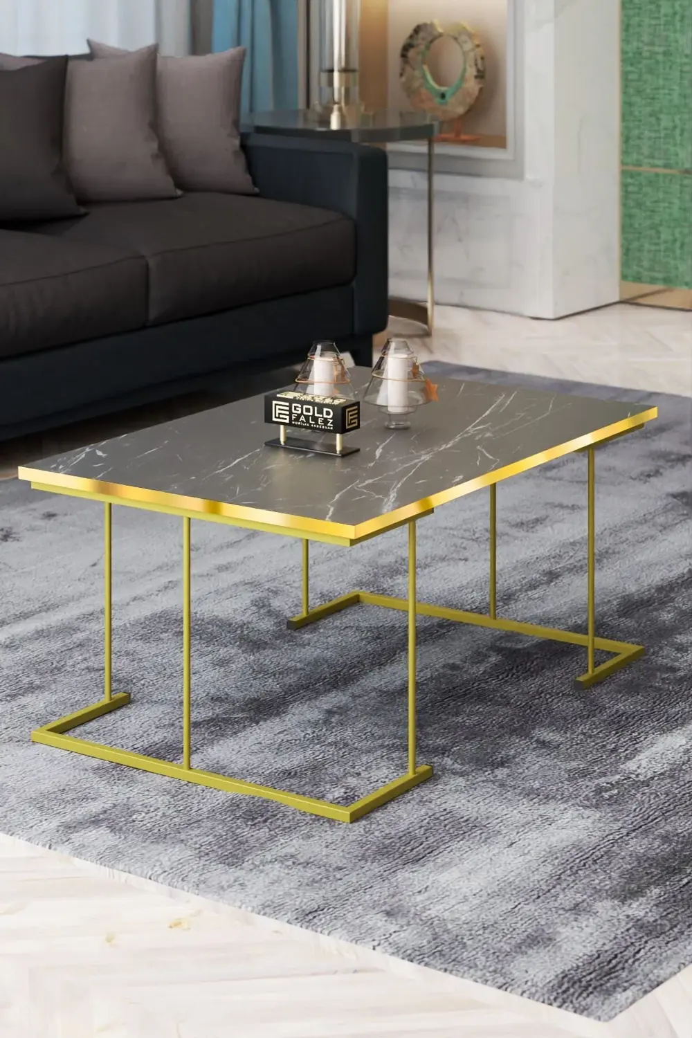 Orta Sehpa Ve Zigon Sehpa Solo Set Gold Bendir