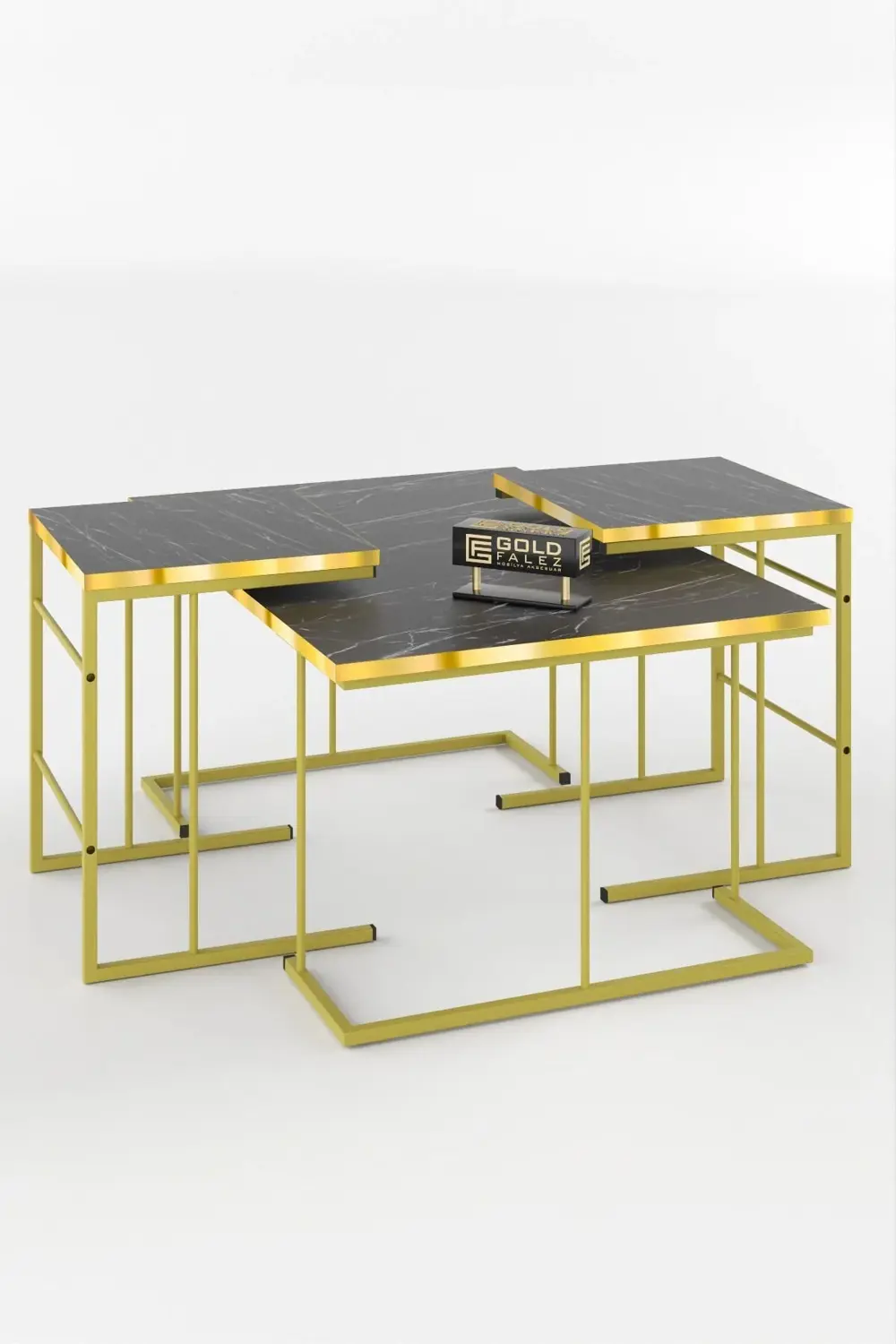 Orta Sehpa Ve Zigon Sehpa Solo Set Gold Bendir