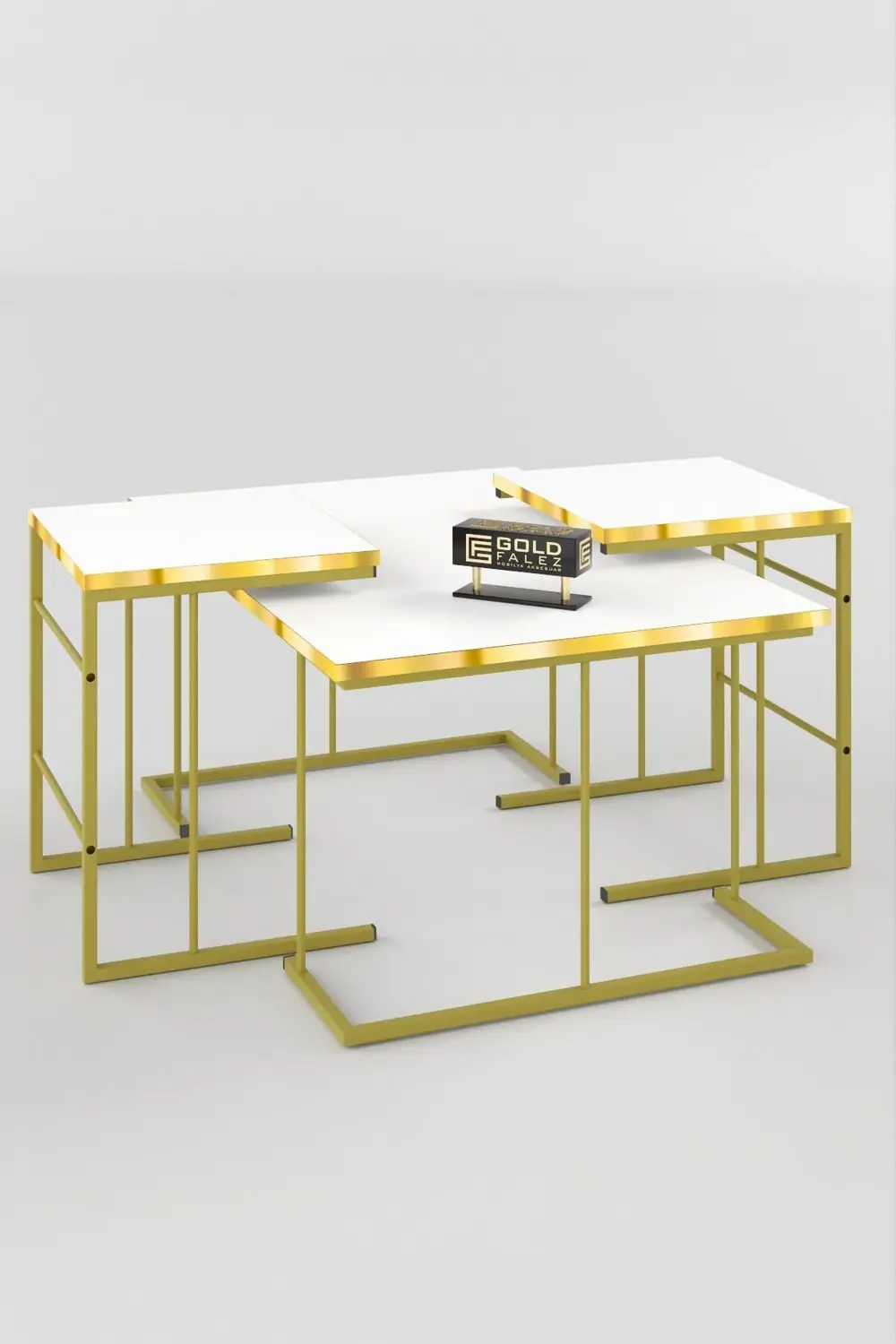 ORTA SEHPA VE ZİGON SEHPA SOLO SET GOLD BEYAZ