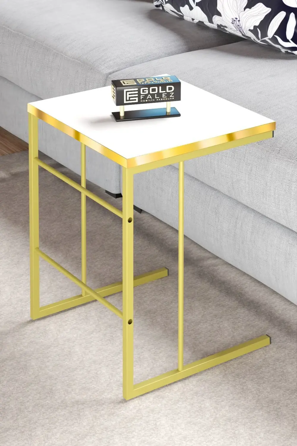 ORTA SEHPA VE ZİGON SEHPA SOLO SET GOLD BEYAZ