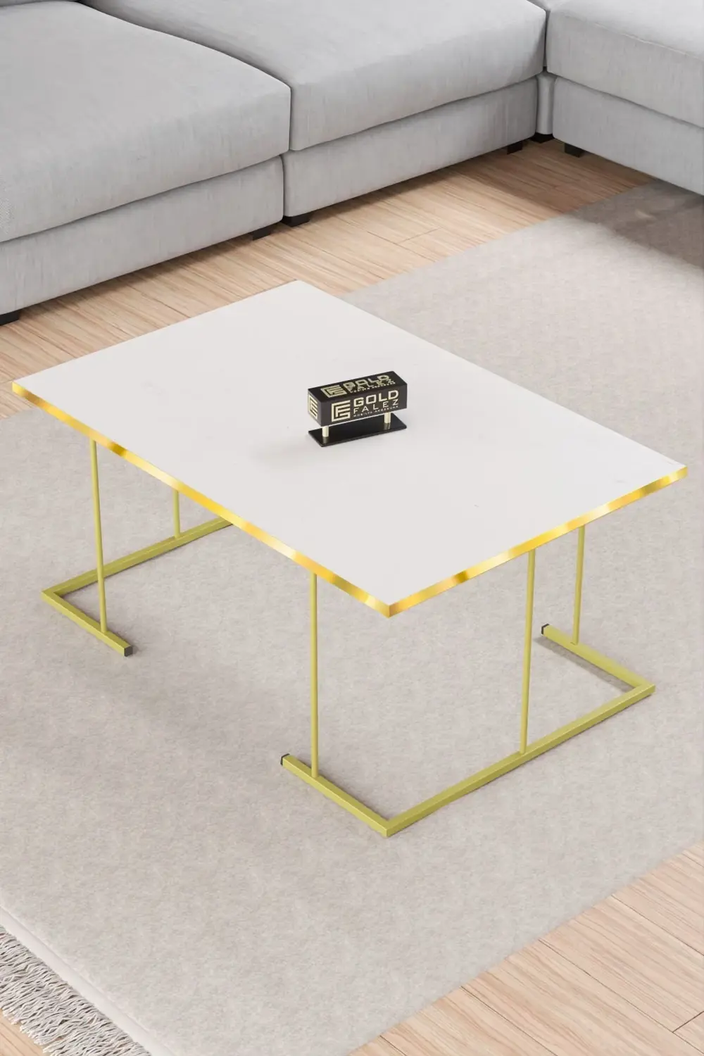 ORTA SEHPA VE ZİGON SEHPA SOLO SET GOLD BEYAZ