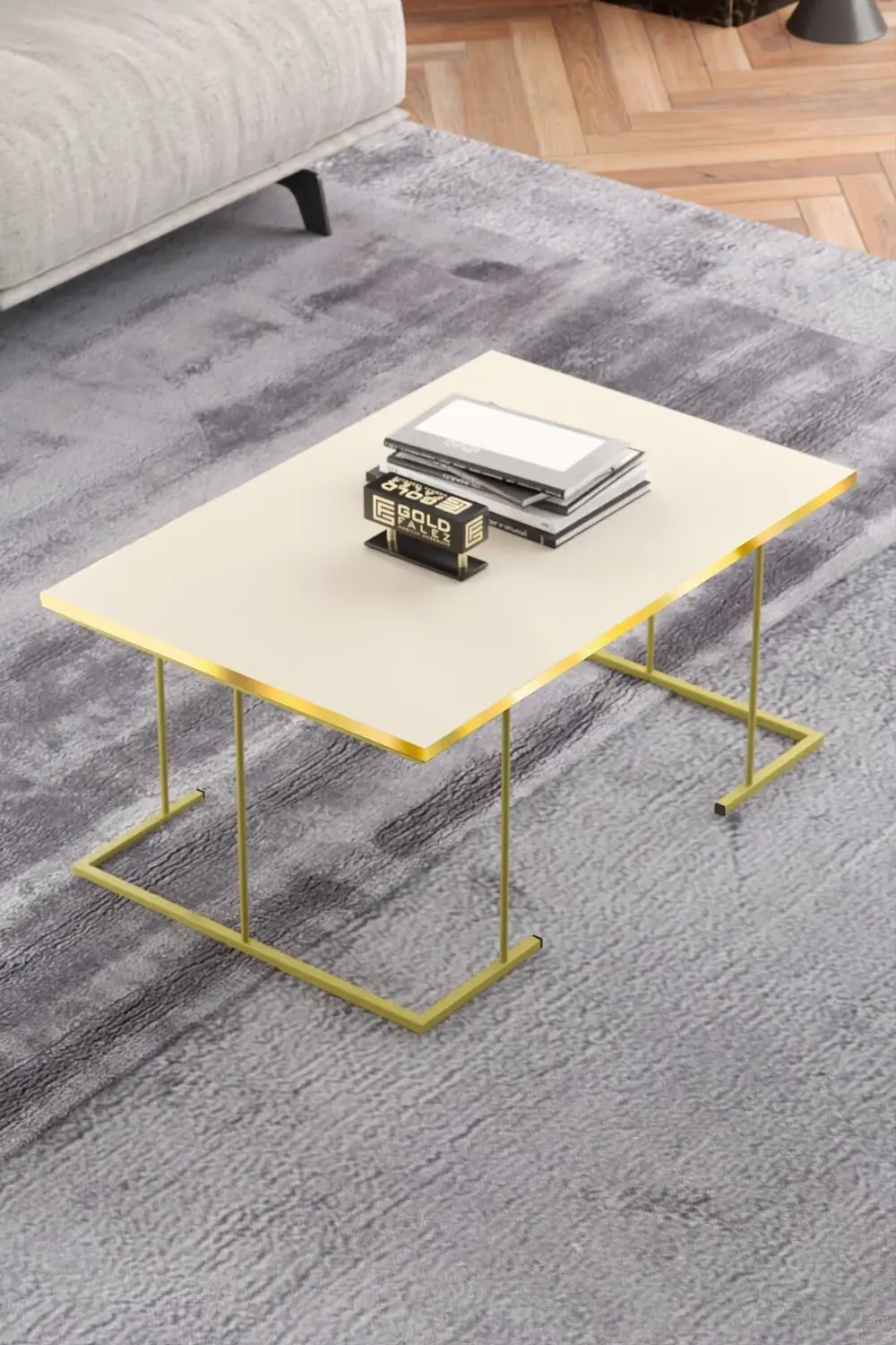 ORTA SEHPA VE ZİGON SEHPA SOLO SET GOLD KREM