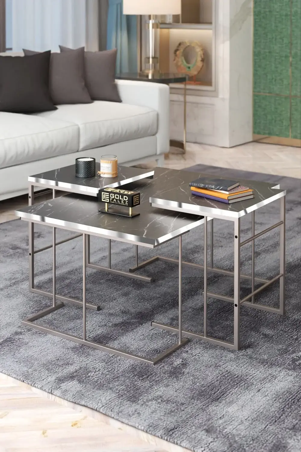 ORTA SEHPA VE ZİGON SEHPA SOLO SET GÜMÜŞ BENDİR