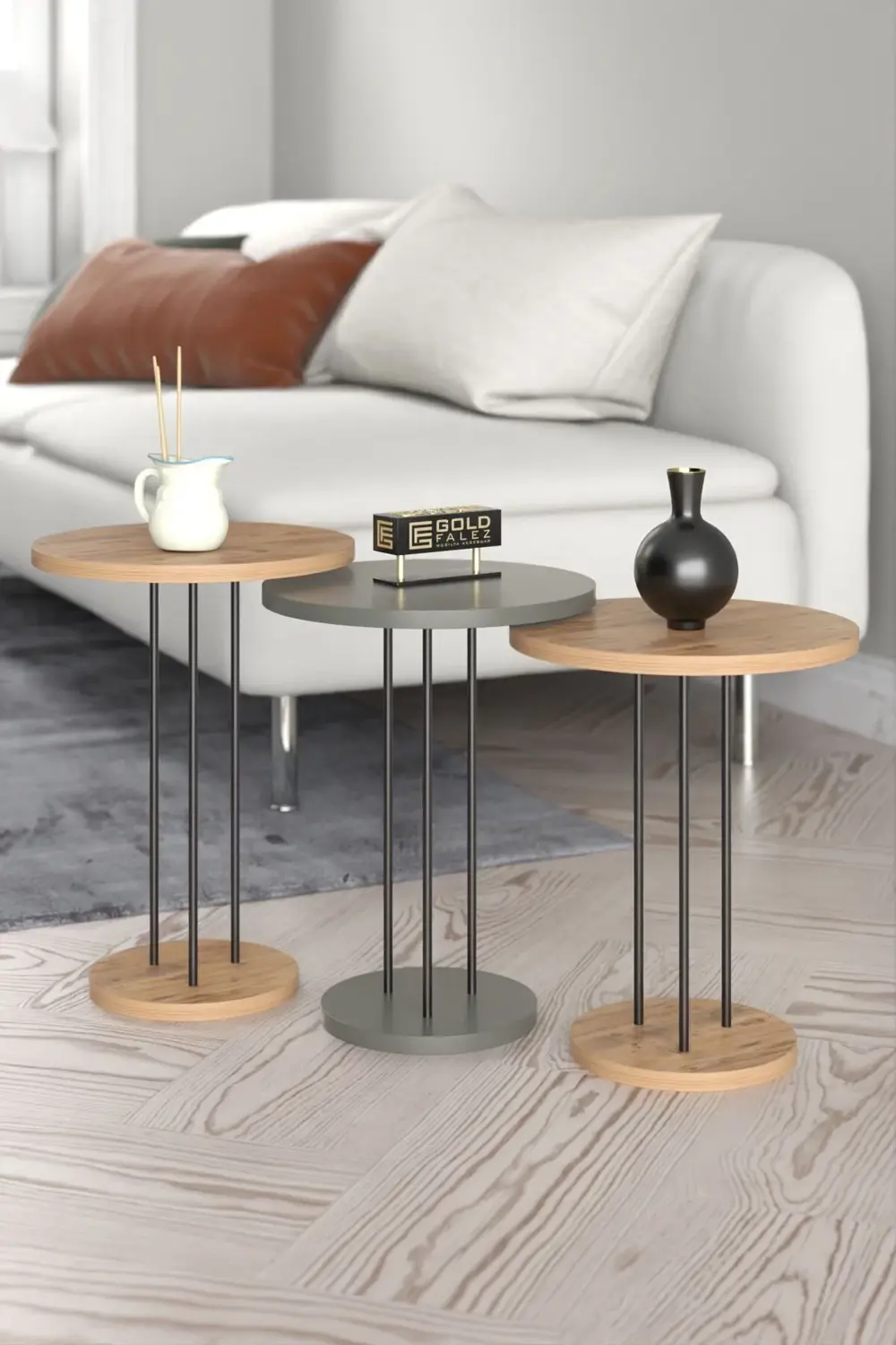 ORTA SEHPA VE ZİGON SEHPA TERRA SET ANTRASİT CEVİZ