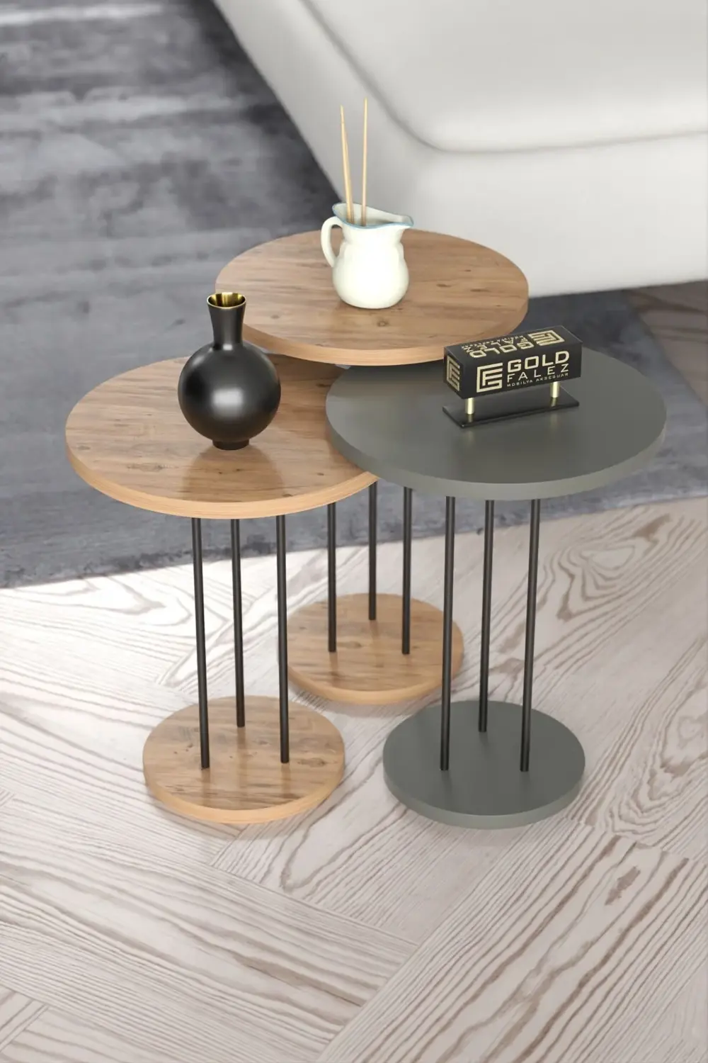 ORTA SEHPA VE ZİGON SEHPA TERRA SET ANTRASİT CEVİZ