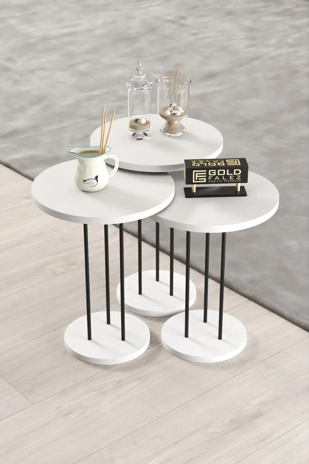 ORTA SEHPA VE ZİGON SEHPA TERRA SET BEYAZ