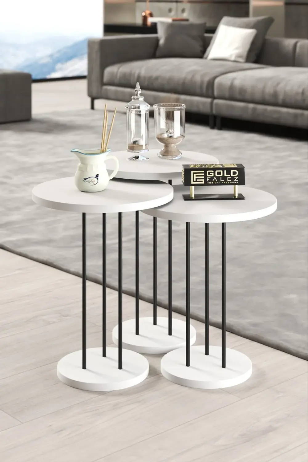 ORTA SEHPA VE ZİGON SEHPA TERRA SET BEYAZ