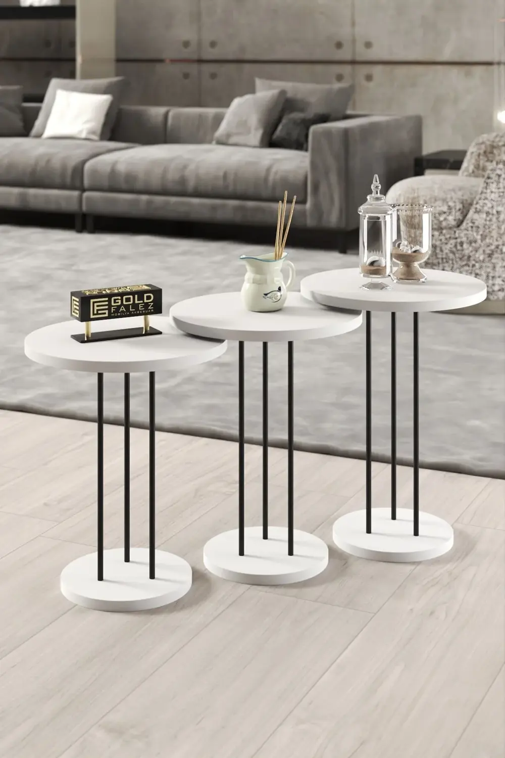 ORTA SEHPA VE ZİGON SEHPA TERRA SET BEYAZ