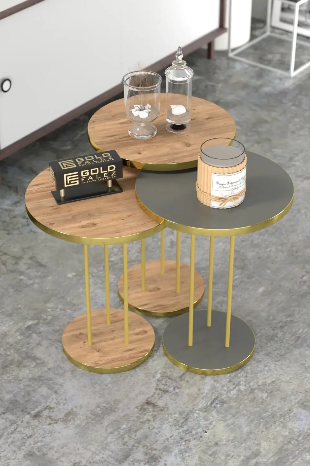 ORTA SEHPA VE ZİGON SEHPA TERRA SET GOLD ANTRASİT CEVİZ