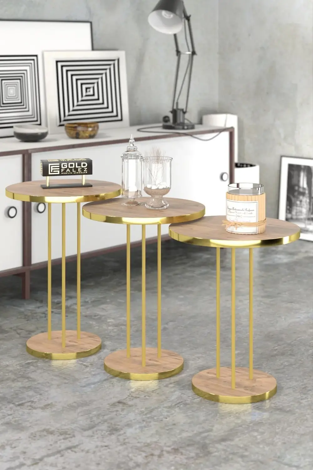 ORTA SEHPA VE ZİGON SEHPA TERRA SET GOLD ANTRASİT CEVİZ