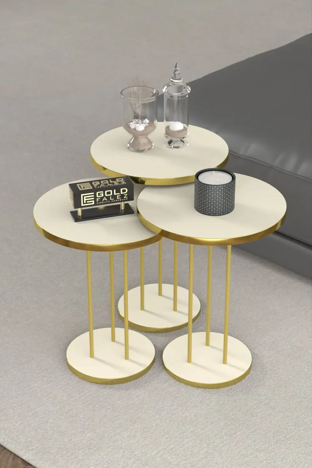 ORTA SEHPA VE ZİGON SEHPA TERRA SET GOLD KREM