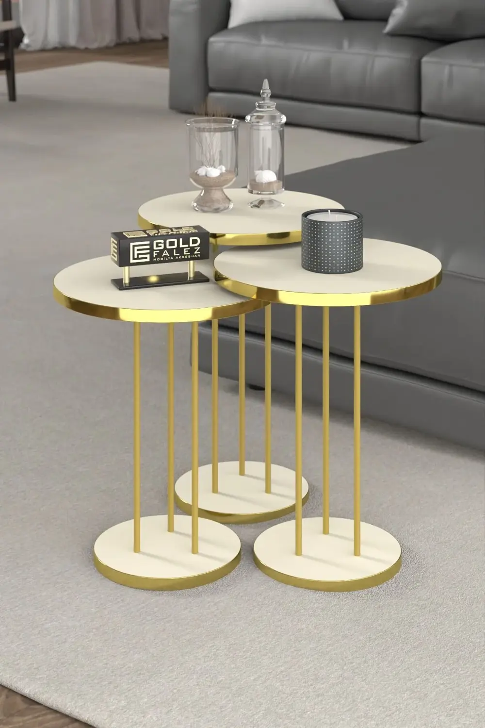 ORTA SEHPA VE ZİGON SEHPA TERRA SET GOLD KREM