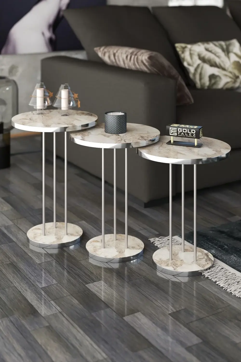 ORTA SEHPA VE ZİGON SEHPA TERRA SET GÜMÜŞ EFES