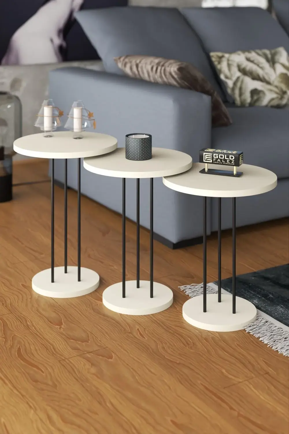 ORTA SEHPA VE ZİGON SEHPA TERRA SET KREM