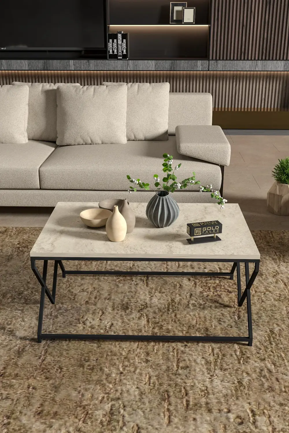 Orta Sehpa Ve Zigon Yan Sehpa Flora Set Gold Beyaz