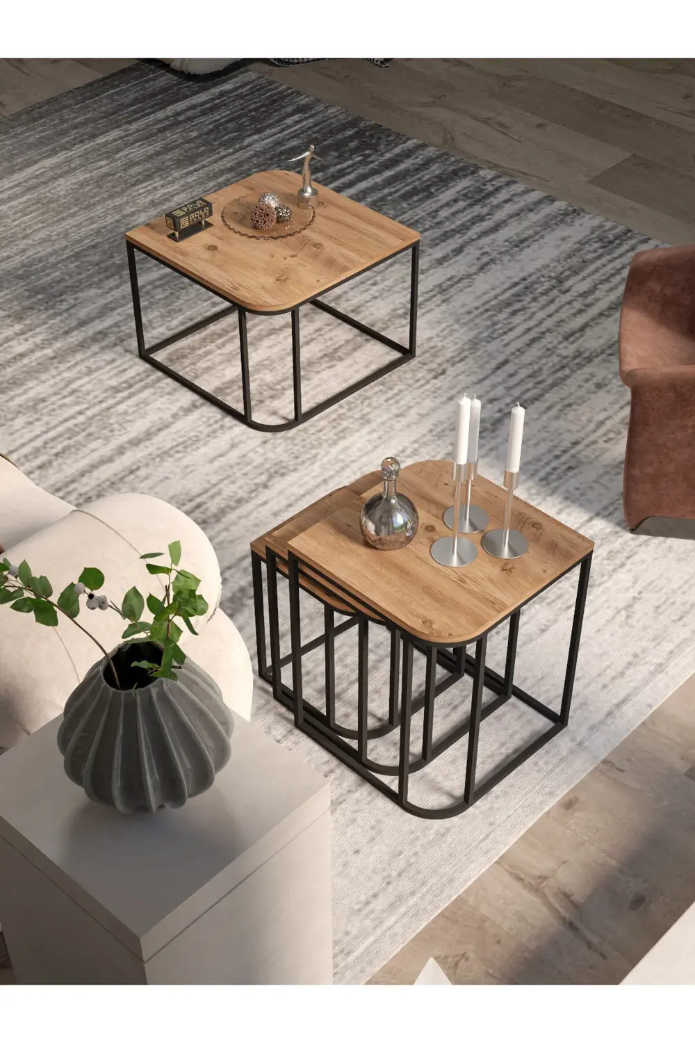 Orta Sehpa Ve Zigon Yan Sehpa Flora Set Gordion