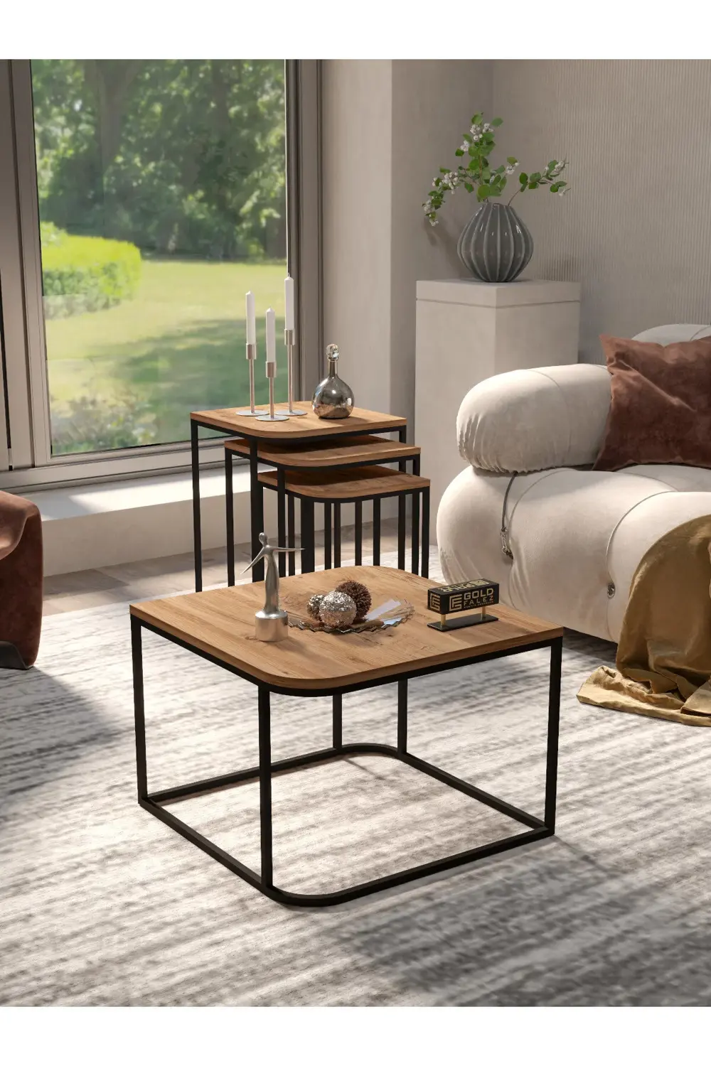 Orta Sehpa Ve Zigon Yan Sehpa Flora Set Gordion