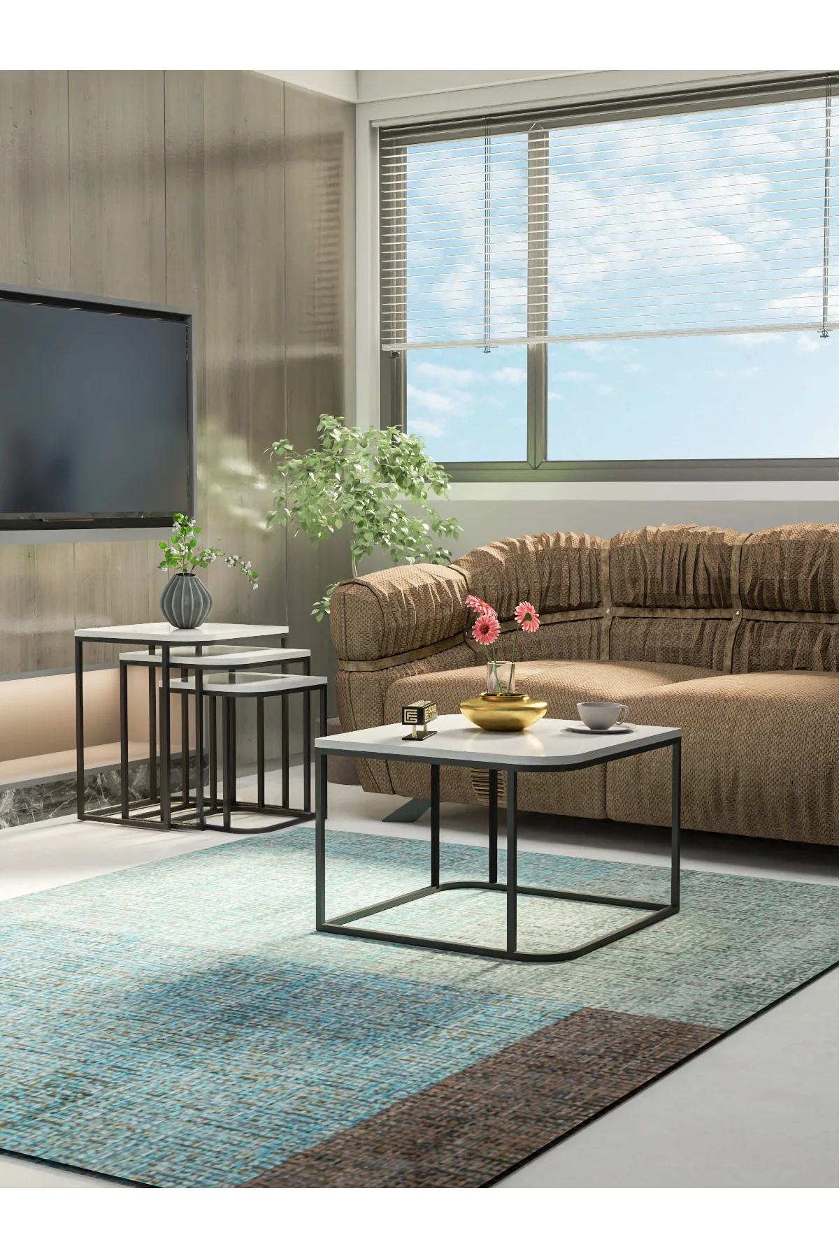 Orta Sehpa Yan Sehpa 2'Li Setro Traverten