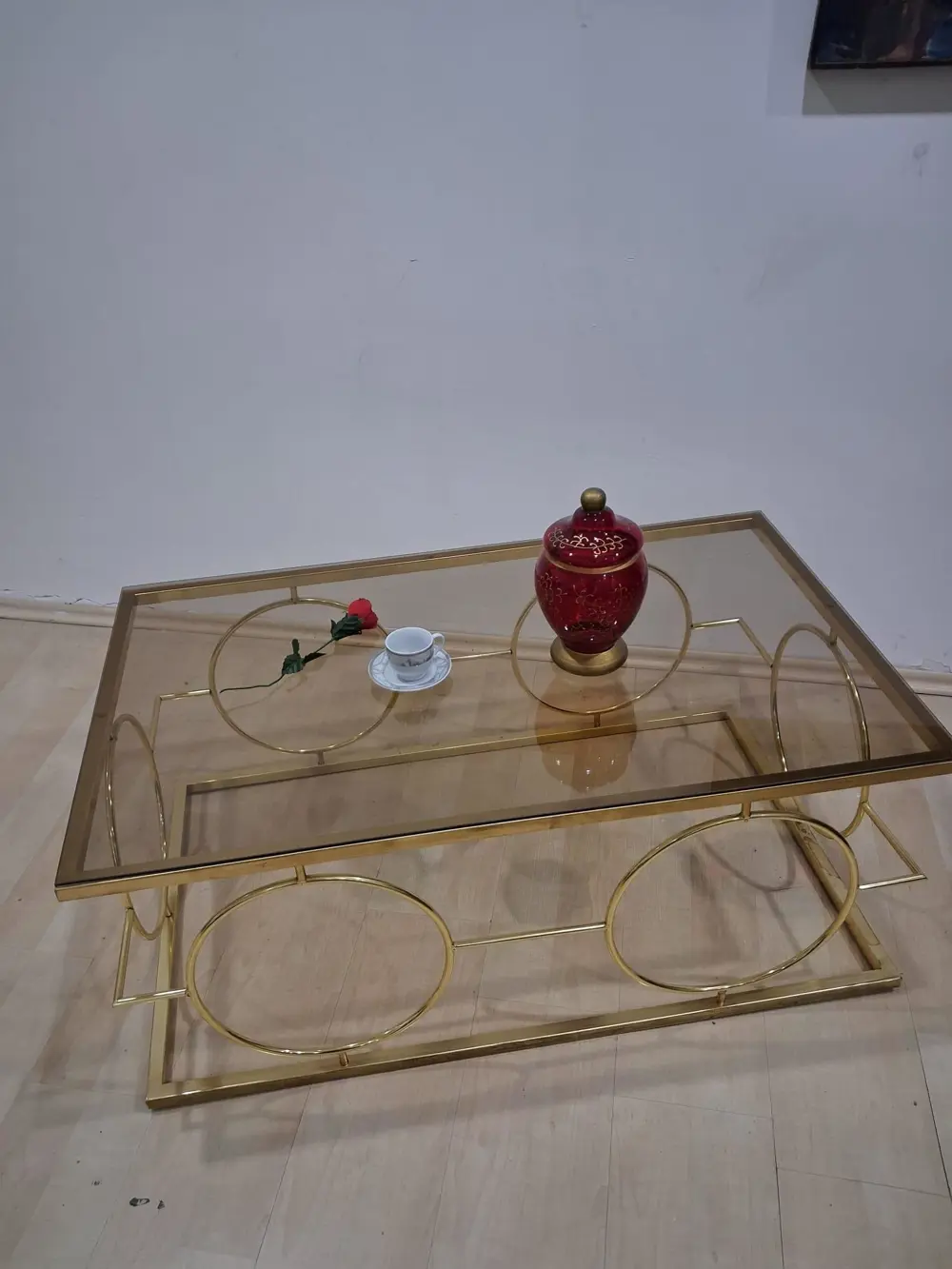 Orta Sehpa zlf 14087 Halka Model Metal Ayak Gold renk Kaplama Cam