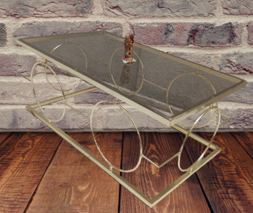 Orta Sehpa zlf 14087 Halka Model Metal Ayak Gold renk Kaplama Cam