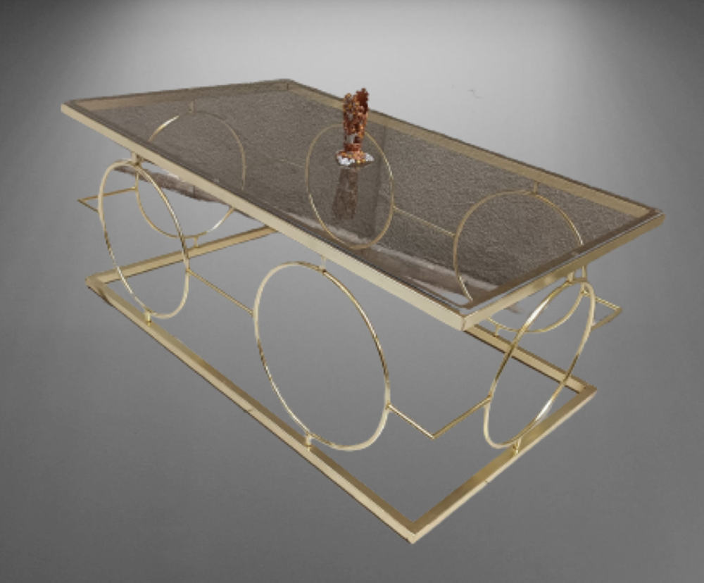 Orta Sehpa zlf 14087 Halka Model Metal Ayak Gold renk Kaplama Cam