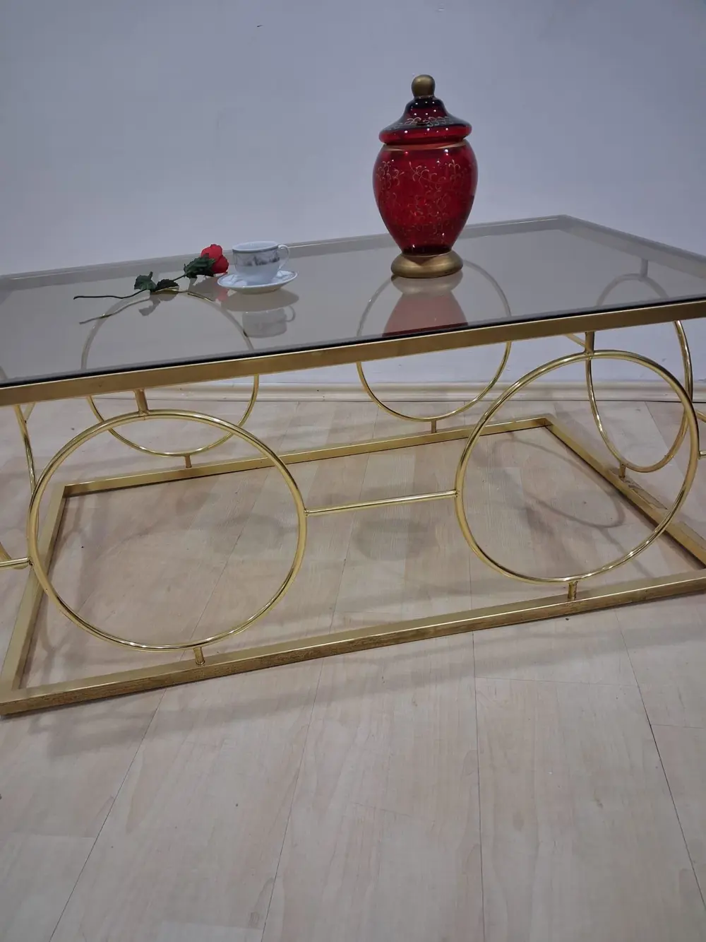 Orta Sehpa zlf 14087 Halka Model Metal Ayak Gold renk Kaplama Cam