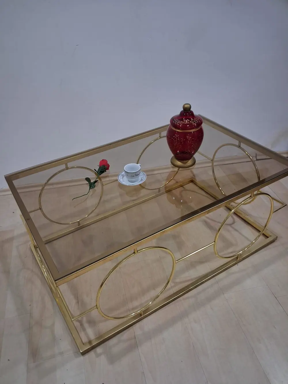 Orta Sehpa zlf 14087 Halka Model Metal Ayak Gold renk Kaplama Cam