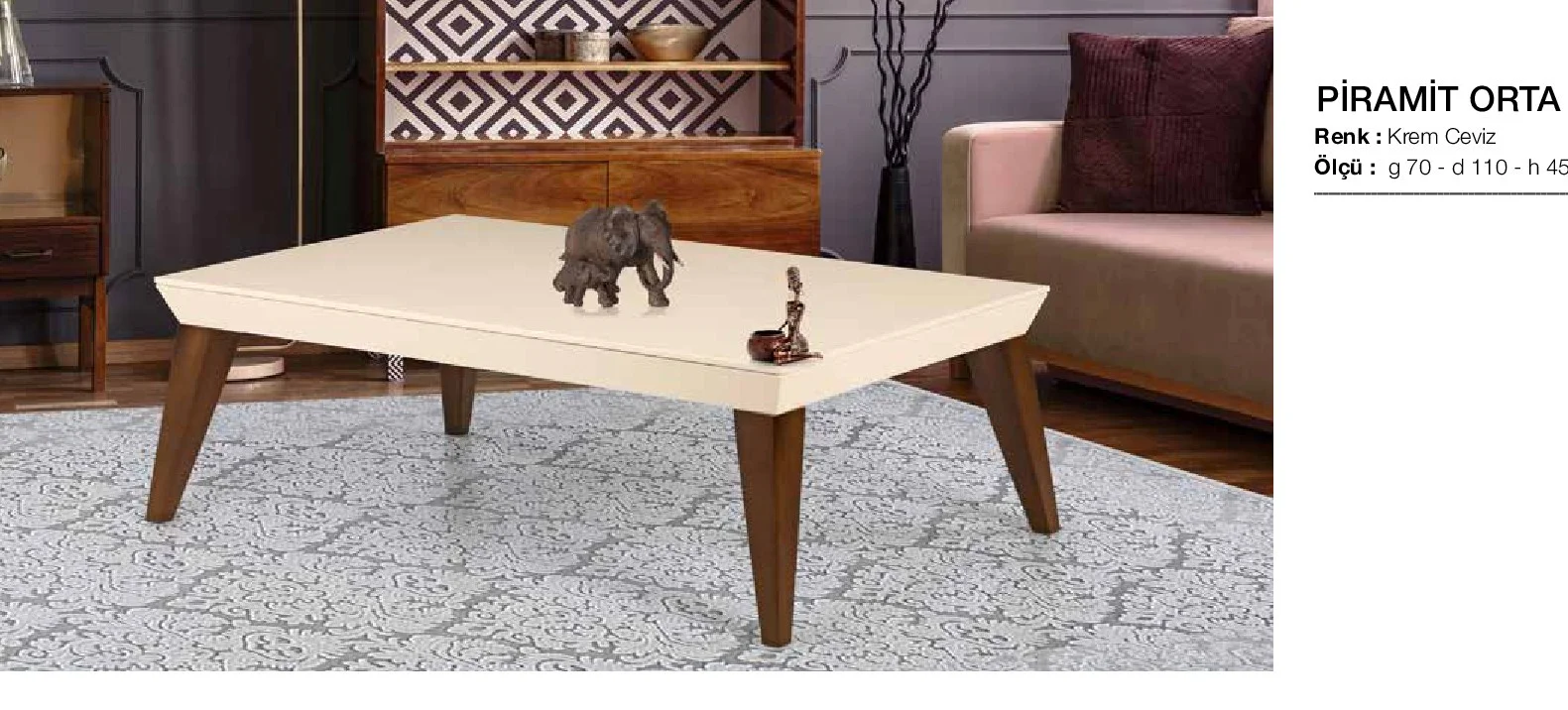 Orta Sehpa18251 OSM PİRAMİT Model Parlak Ceviz Krem Kayın retro a
