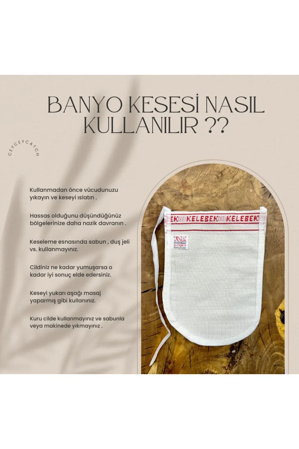 Orta Sert Hamam Banyo Beyaz Kese Duş Kesesi Peeling