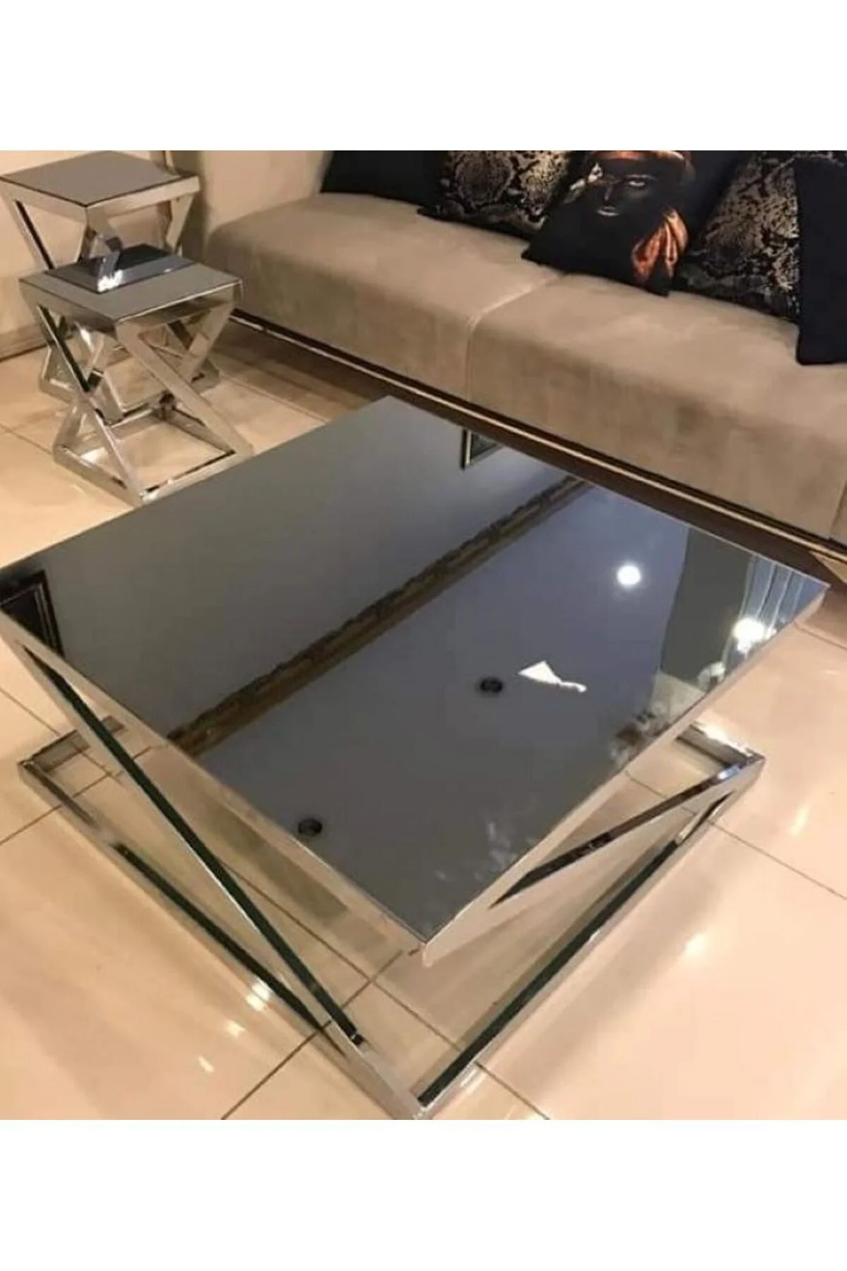 Orta-Zigon 19702 ZLF Sehpa Model TK El Yapımı Krom kaplam füme temper cam El yapı Orta-Zigon 19702 ZLF Sehpa Model TK El Yapımı Krom kaplam füme temper cam El yapı