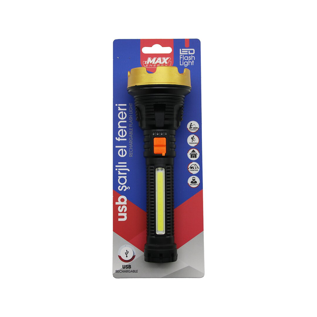 ORTA=19CM 2İN1= OSL LED - COB LED USB ŞARJLI EL FENERİ 3-KADEME I