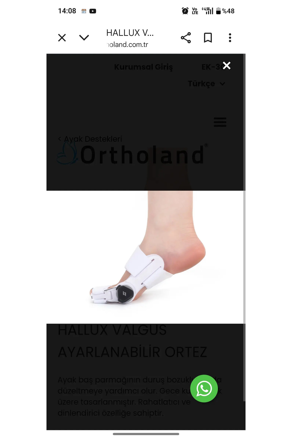 ortez-Ayarlı Ayak Baş Parmak Kemik Düz. Başparmak Eğriliği Düzelt