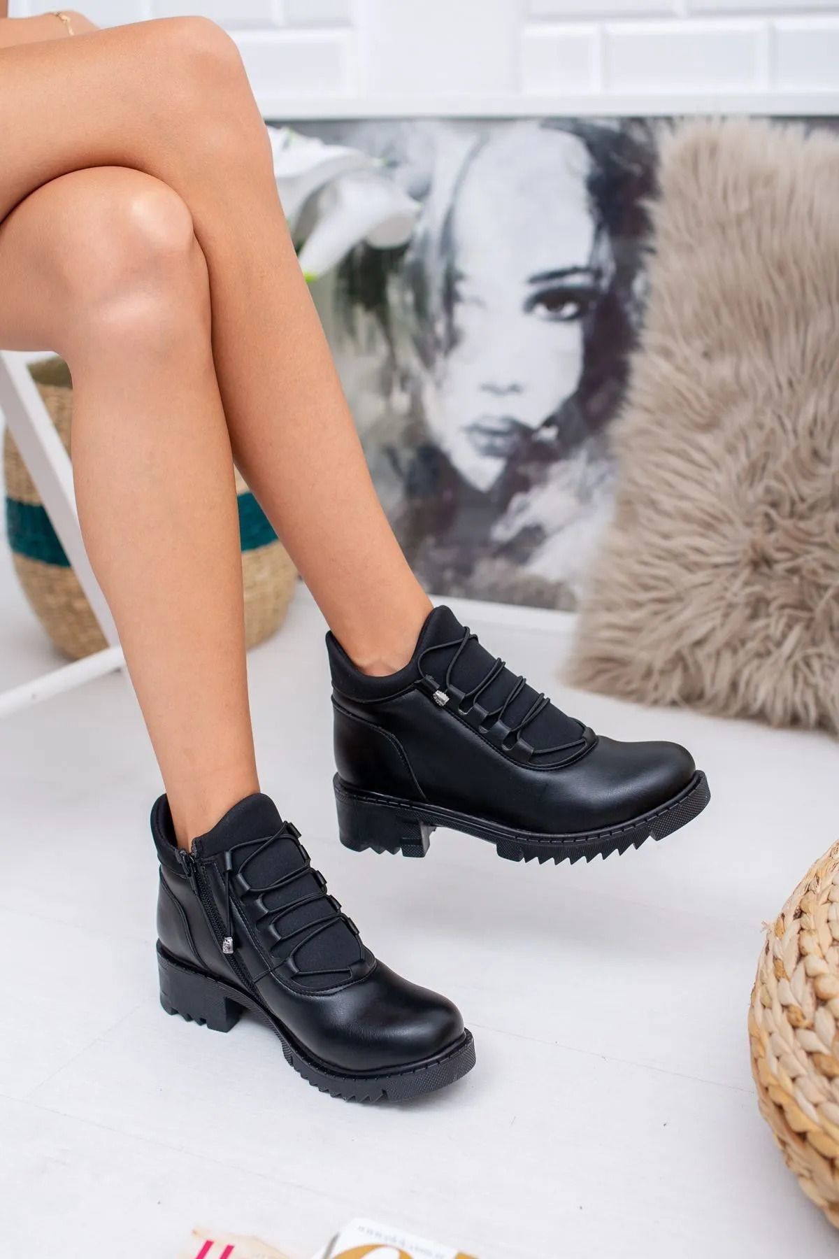 Ortobetik Taban Su Geçirmez Kadın / Kız Düz Topuklu Cilt Fermuarl