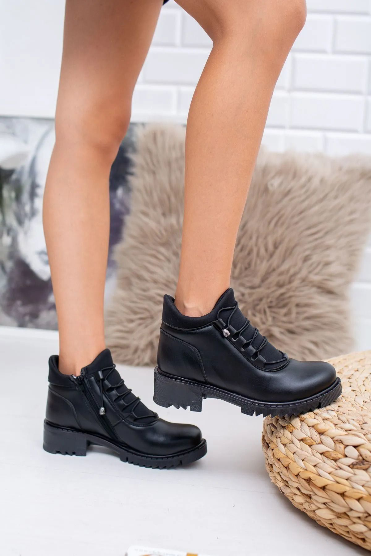 Ortobetik Taban Su Geçirmez Kadın / Kız Düz Topuklu Cilt Fermuarl