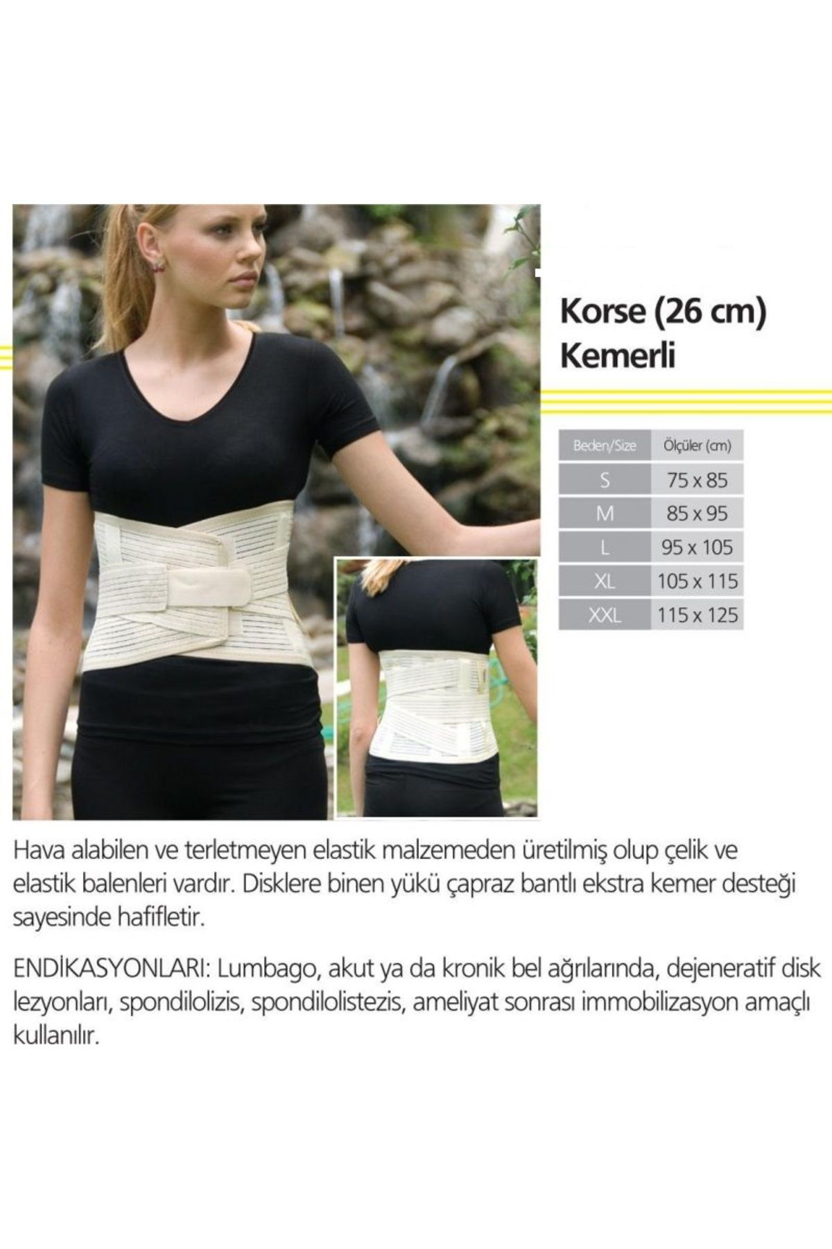 Ortolife Ortolife 26 Cm Lumbosakral Çelik Balenli (Bel Fitiği) Korse Ten-S