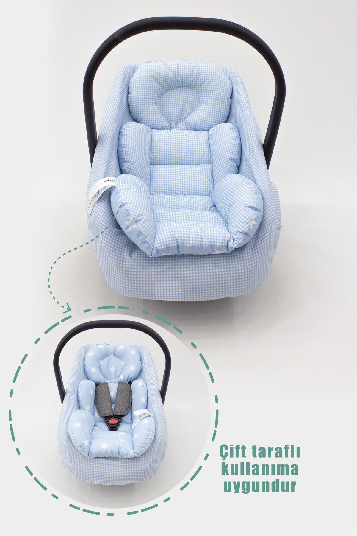 Mordesign Ortopedik Bebek Puset Minderi Ve Çarşaf, Pamuklu Kumaş, Ekose Ser