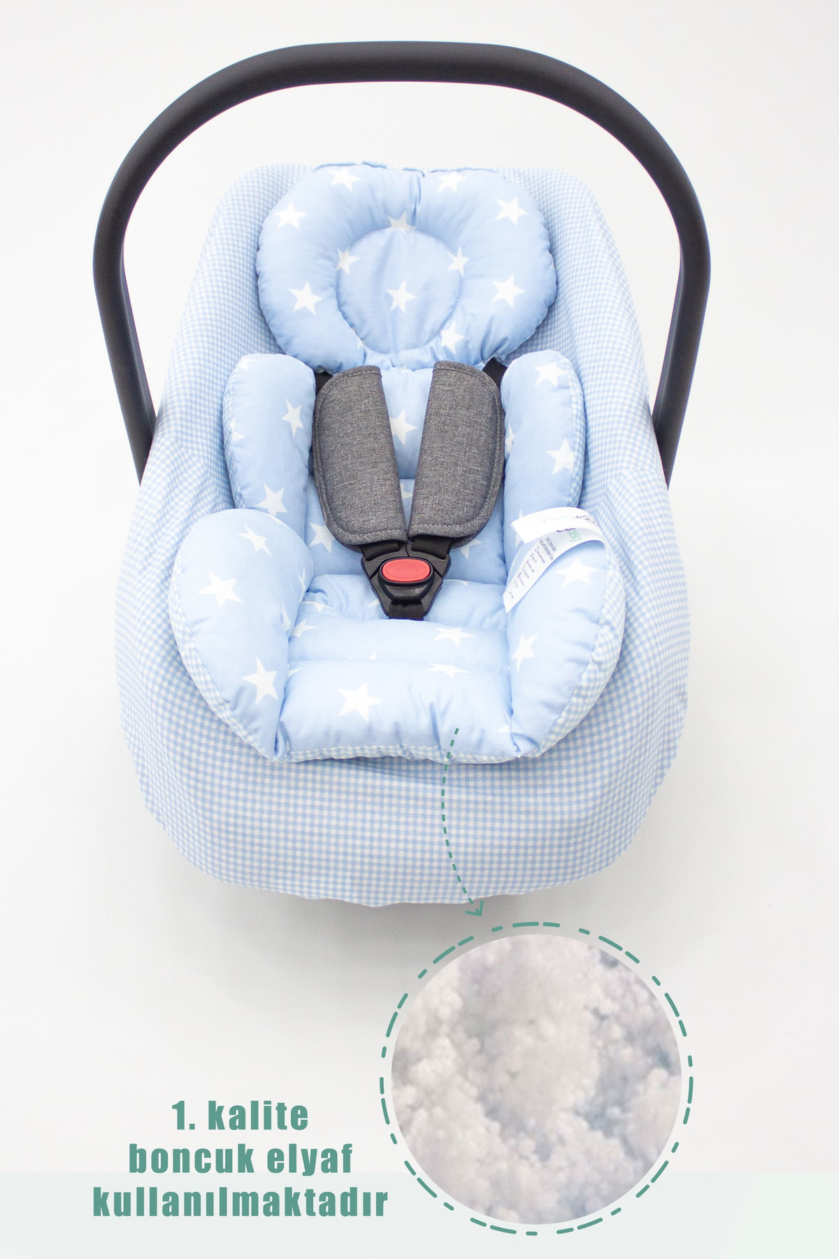 Mordesign Ortopedik Bebek Puset Minderi Ve Çarşaf, Pamuklu Kumaş, Ekose Ser